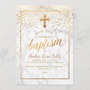 PixDezines Marble+Faux Gold Dots/Baptism Invitation