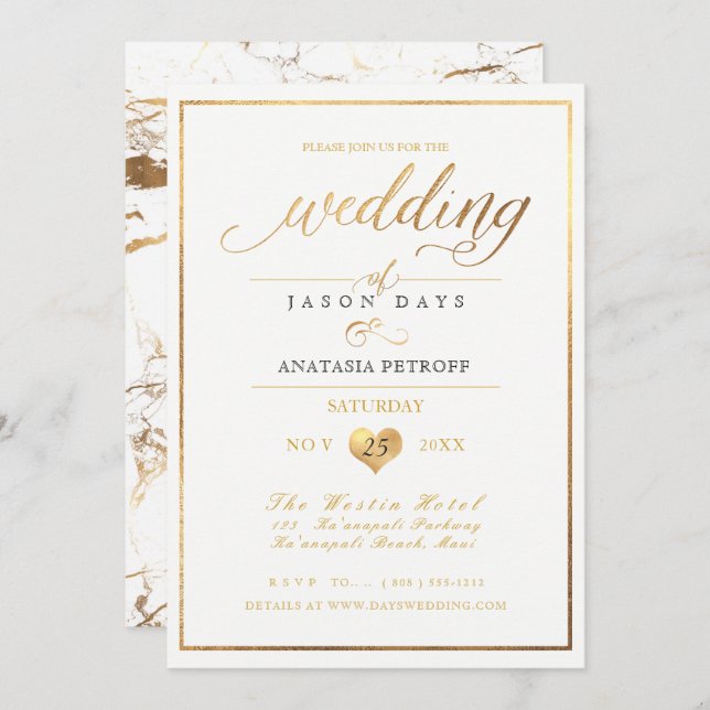PixDezines Marble/Faux Gold/Wedding Celebration Invitation (Front/Back)
