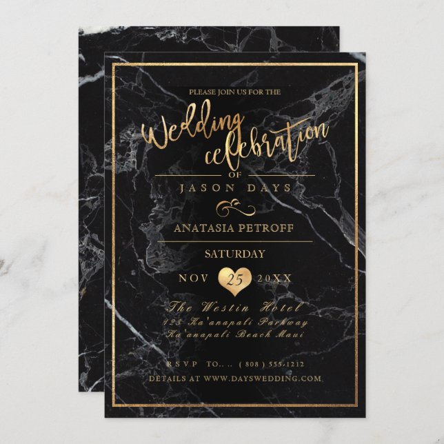 PixDezines Marble/Faux Gold/Wedding Celebration Invitation (Front/Back)