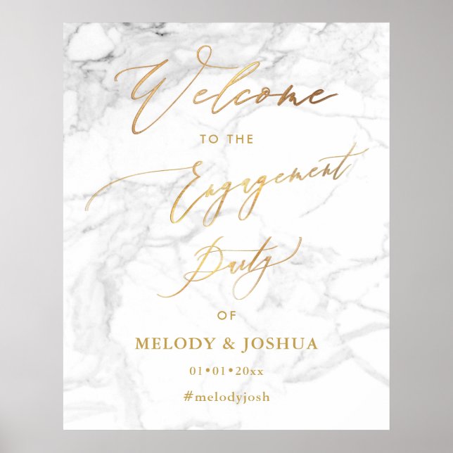PixDezines Marble+Faux Gold Welcome Engagement Po Poster (Front)