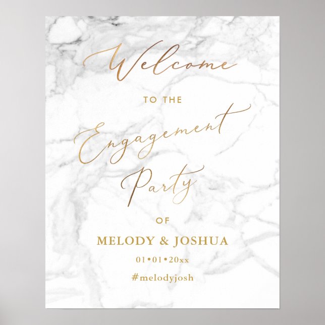 PixDezines Marble+Faux Gold  Welcome Engagement Poster (Front)