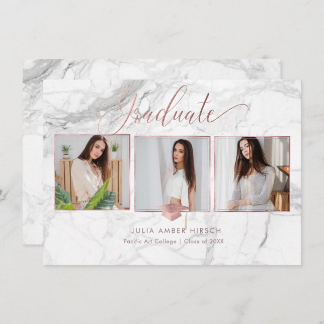 PixDezines Marble Faux Rose Gold 2018 Graduation Invitation (Front/Back)
