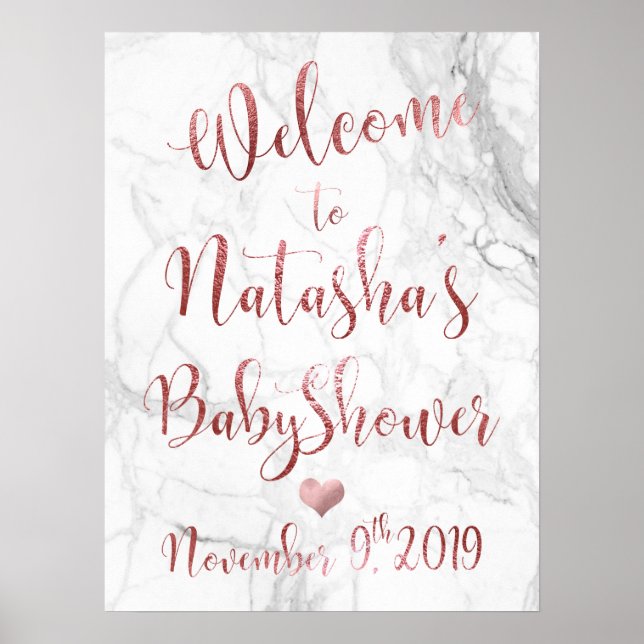 PixDezines Marble/Faux Rose Gold #Babyshower Welco Poster (Front)