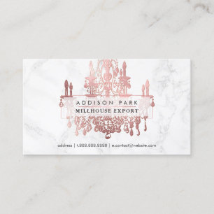 PixDezines marble faux rose gold chandelier Business Card