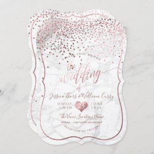 PixDezines Marble+Faux Rose Gold Confetti Wedding Invitation