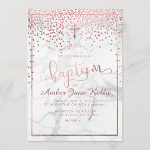 PixDezines Marble+Faux Rose Gold Dots/Baptism Invitation