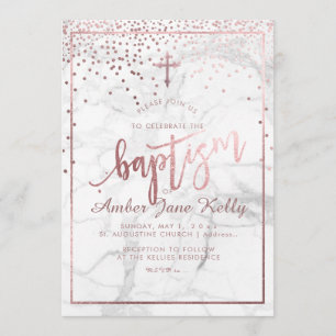 PixDezines Marble+Faux Rose Gold Dots/Baptism Invitation