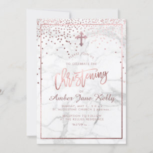 PixDezines Marble+Faux Rose Gold Dots/Christening Invitation