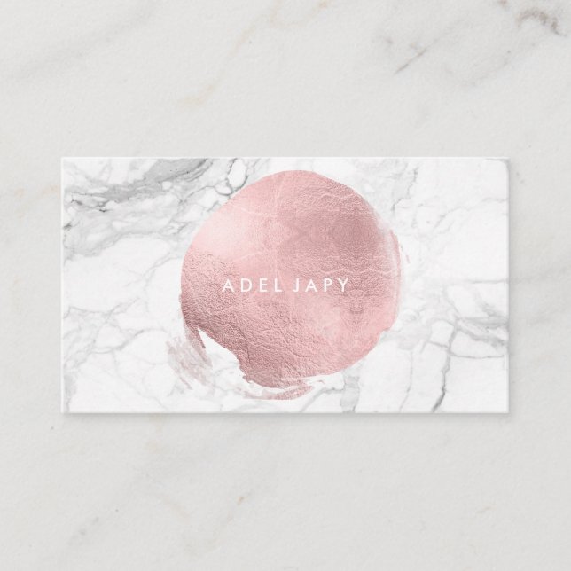 PixDezines Marble+Faux Rose Gold Foil Business Card (Front)