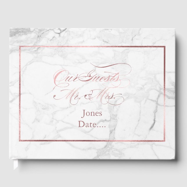 PixDezines Marble+Faux Rose Gold Guest Book (Front)