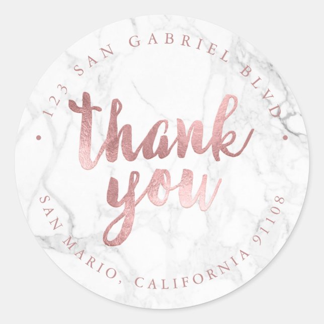 PixDezines Marble Faux Rose Gold Thank You Classic Round Sticker (Front)