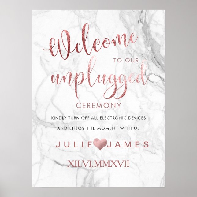 PixDezines Marble/Faux Rose Gold/#UNPLUGGED Poster (Front)