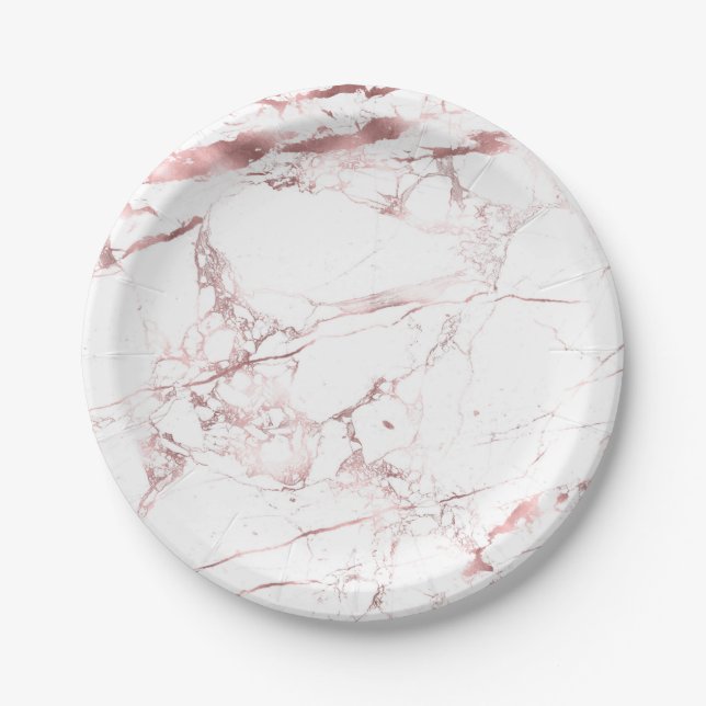 PixDezines Marble/Faux Rose Gold Veins Paper Plate (Front)