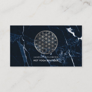 PixDezines Marble/Flower of Life/Faux Silver Business Card