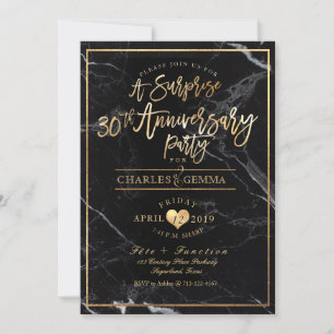 PixDezines Marble+Gold/Surprise 30th Anniversary Invitation
