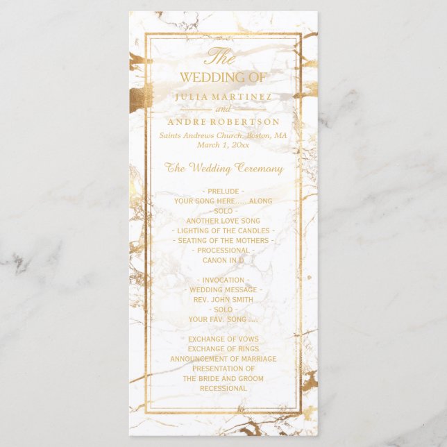 PixDezines Marble+Gold Veins Wedding Program (Front)
