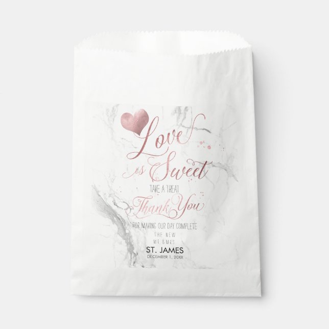 PixDezines MARBLE LOVE IS SWEET+FAUX ROSE GOLD Favour Bag (Front)