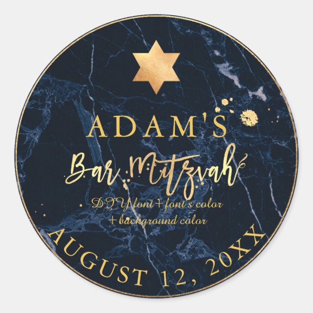 PixDezines Marble Mitzvah Stickers/Midnight Blue Classic Round Sticker (Front)