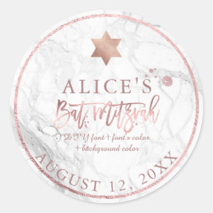 PixDezines Marble Mitzvah Stickers/Rose Gold Classic Round Sticker