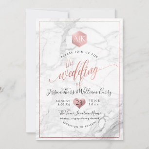 PixDezines Marble+Monogram+Faux RoseGold Honeycomb Invitation