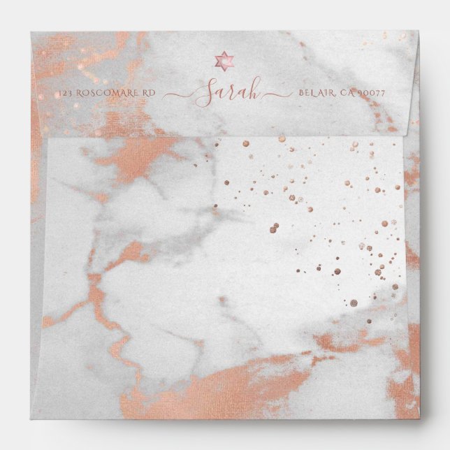 PixDezines Marble Rose Gold Veins Bat Mitzvah Envelope (Back (Top Flap))
