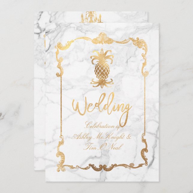 PixDezines Marble/Royal Hawaiian Pineapple Invitation (Front/Back)