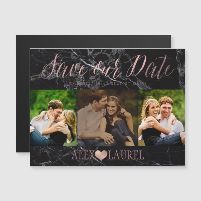 PixDezines Marble Save Our Date/Faux Rose Gold Magnetic Invitation (Front/Back)