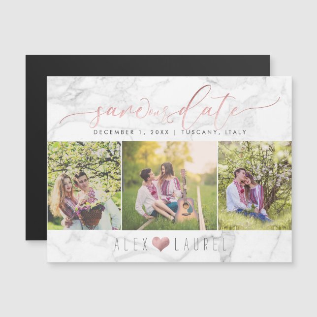 PixDezines Marble Save Our Date/Faux Rose Gold Magnetic Invitation (Front/Back)