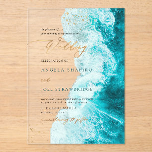 PixDezines Marine Waves Shoreline Beach Wedding Acrylic Invitations