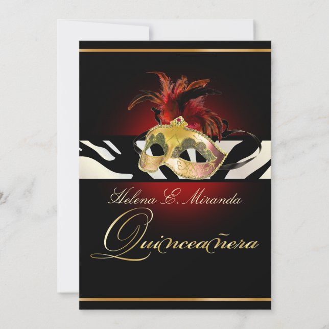 PixDezines Masquerade/Quincenera/Zebra/DIY colour! Invitation (Front)