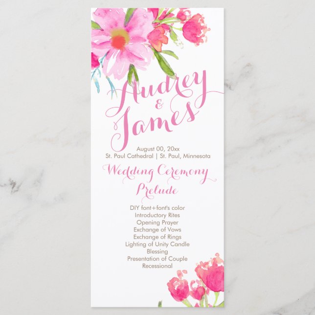 PixDezines May Flower/Watercolor Wedding Program (Front)