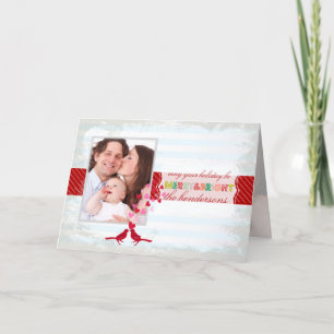 PixDezines merry/bright/stripes/DIY blue colour Holiday Card