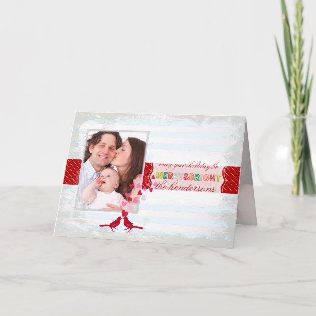 PixDezines merry/bright/stripes/DIY blue colour Holiday Card (Front)