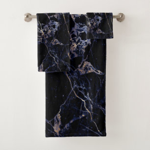 PixDezines MIDNIGHT BLUE MARBLE+FAUX GOLD VEINS Bath Towel Set