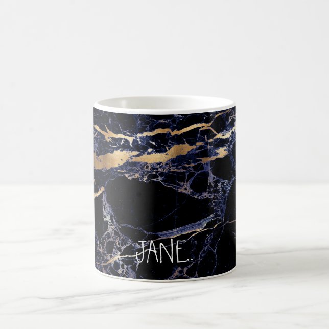 PixDezines MIDNIGHT BLUE MARBLE+FAUX GOLD VEINS Coffee Mug (Center)