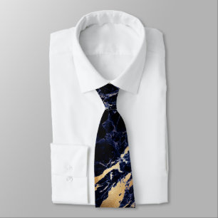 PixDezines Midnight Blue Marble Slab+Gold Veins Tie