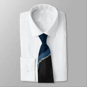 PixDezines Midnight Teal Blue Watercolor Agate Tie