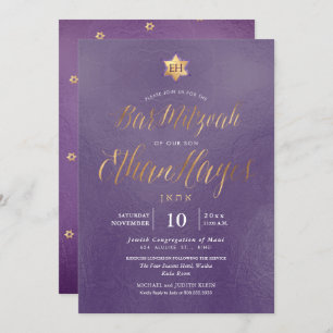 PixDezines Minimalist Dusty Purple Mitzvah, Script Invitation
