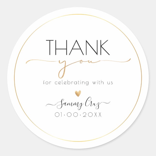 PixDezines Minimalist Elegant Faux Gold Thank You  Classic Round Sticker (Front)
