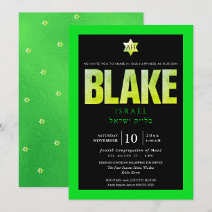 PixDezines Minimalist Neon Green+Black Mitzvah Invitation