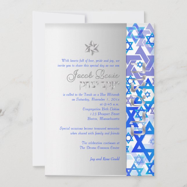PixDezines mod stars/Bar Mitzvah/dark blue/silver Invitation (Front)