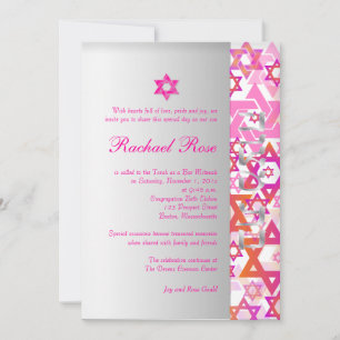 PixDezines mod stars/Bar Mitzvah/hot pink/silver Invitation