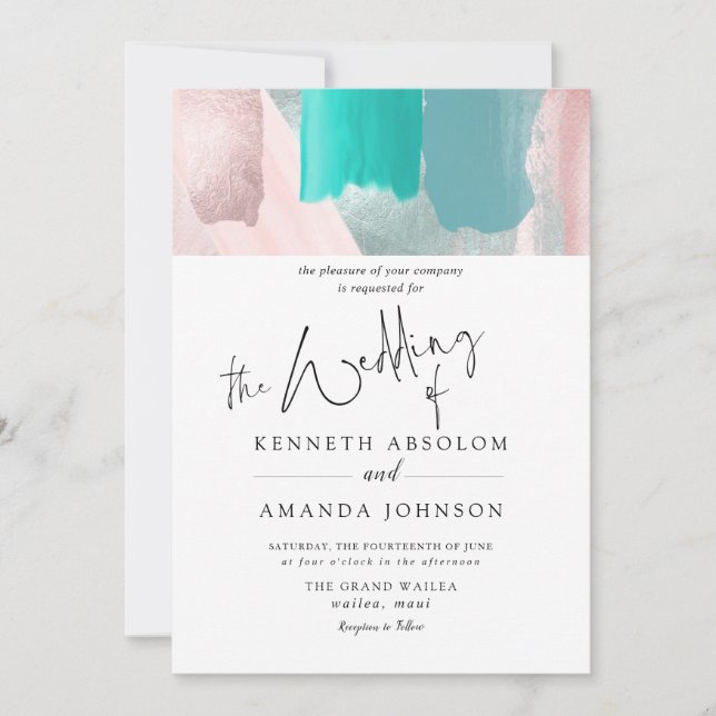 PixDezines Modern Art Aqua Rose Gold Sage Invitation (Front)