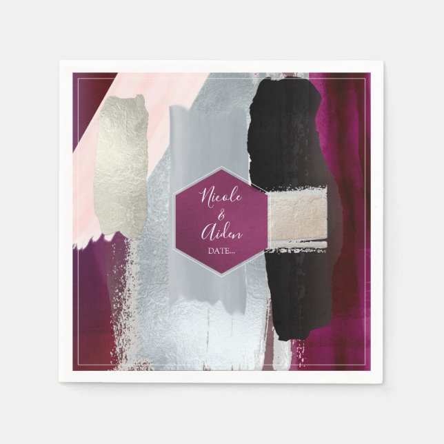 PixDezines Modern Art, Blush Burgundy Wedding Napkin (Front)