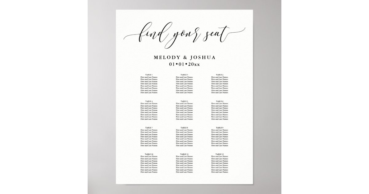 PixDezines Modern Calligraphy Font, Seating Chart | Zazzle.com.au