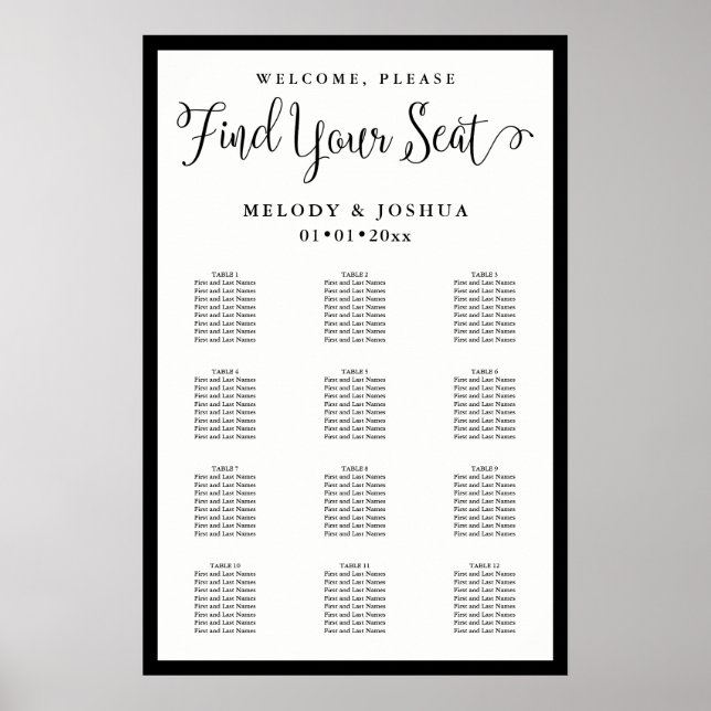 PixDezines Modern Calligraphy Font, Seating Chart (Front)