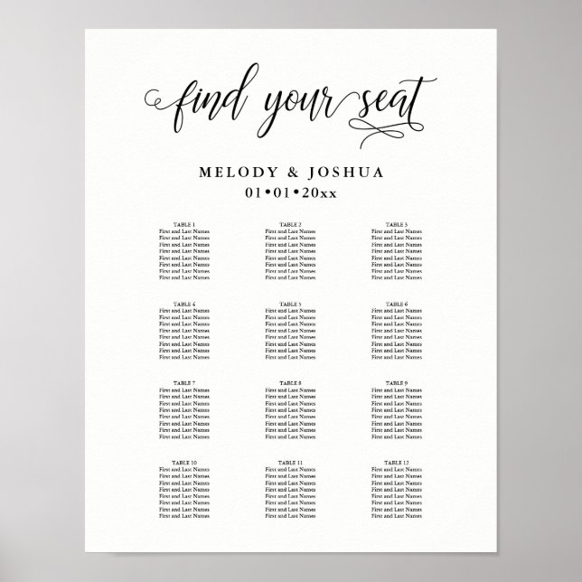PixDezines Modern Calligraphy Font, Seating Chart (Front)