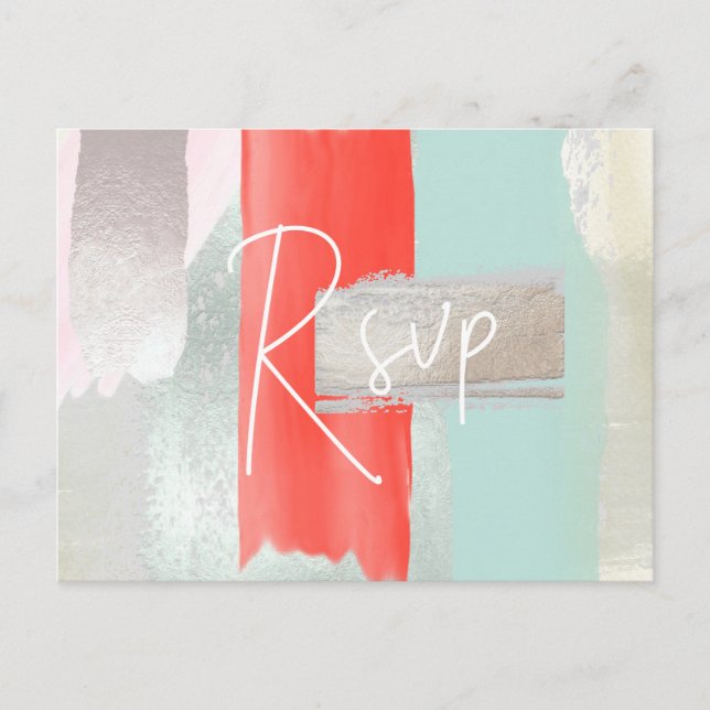 PixDezines Modern Coral Seafoam RSVP w/Meal Choice Invitation Postcard (Front)