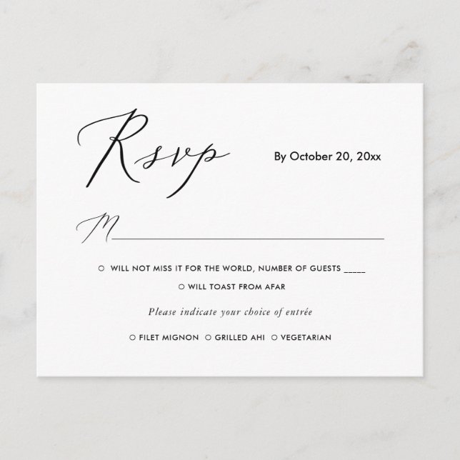 PixDezines Modern Elegant Calligraphy RSVP w Meal Invitation Postcard (Front)