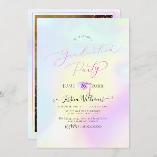 PixDezines Modern Holographic Graduation Invitation